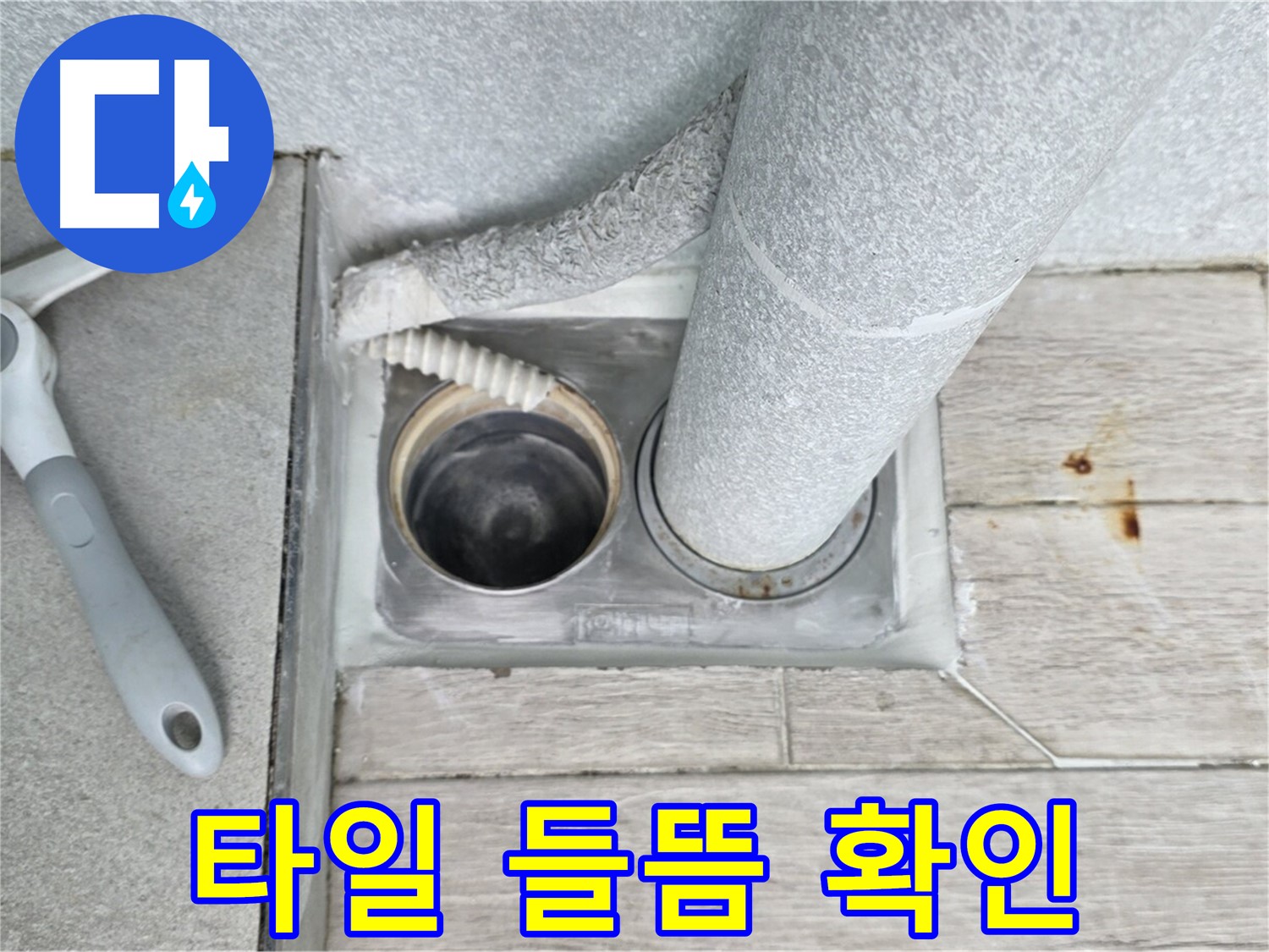 중계동 청구3차 아파트 욕실 배수구 누수 - 배수구 주변 타일 들뜸 여부를 꼼꼼하게 확인 중