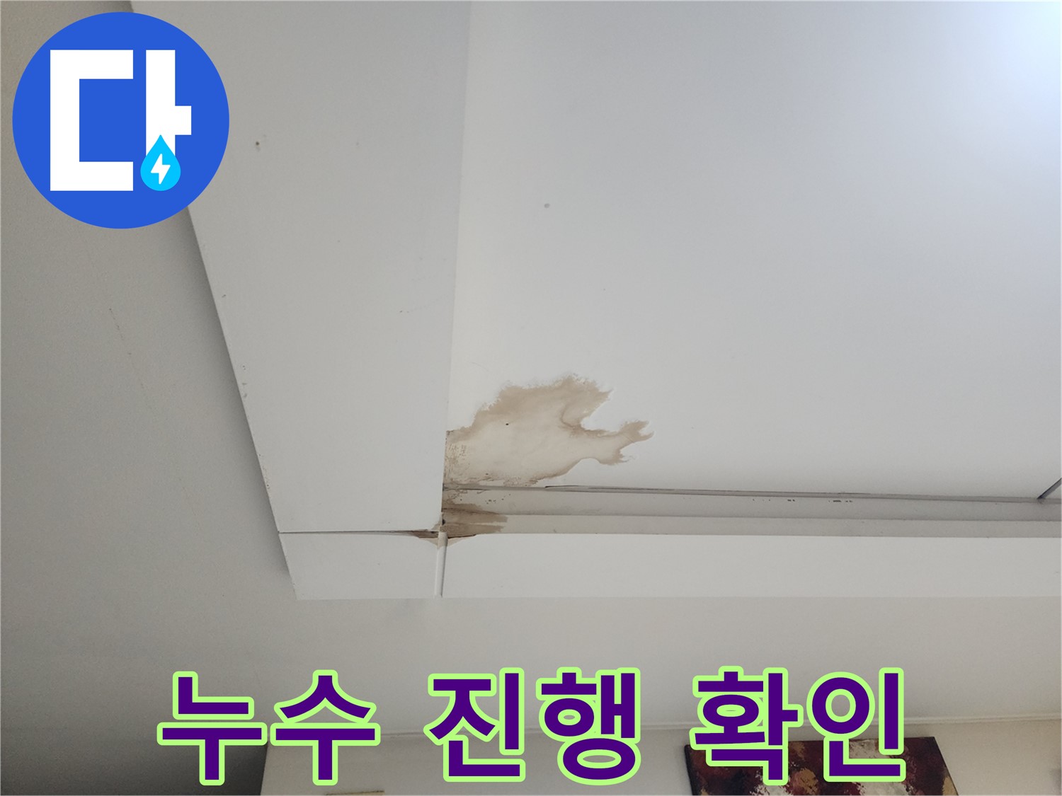 일산 가좌동 천장 누수 진행 상황 - 누수 범위와 심각성을 확인하고 있습니다.