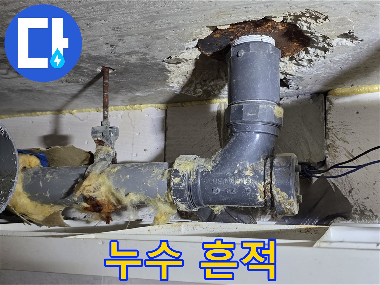 노원구 중계동 라이프청구신동아 아파트 누수 - 하수구 막힘으로 인해 손상된 배관의 모습입니다.