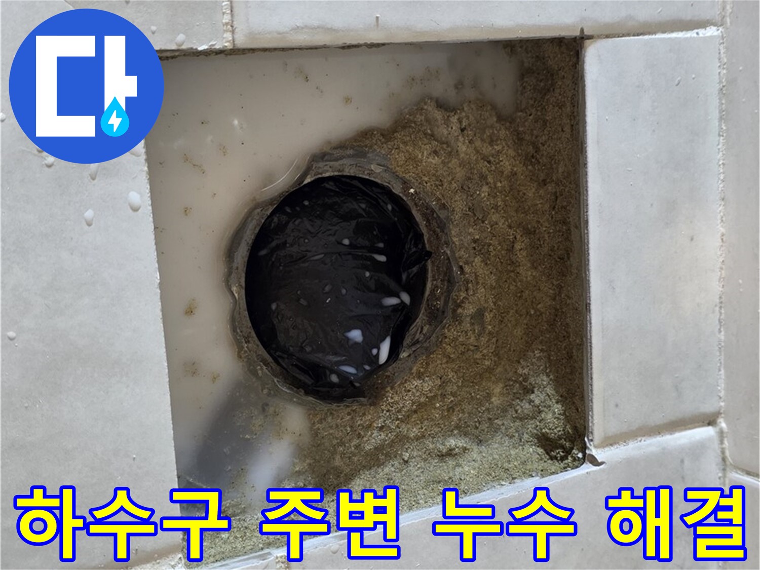 과천 문원동 욕실 하수구 주변 누수 - 물이 고여있는 하수구 주변, 깔끔한 시공으로 완벽하게 해결
