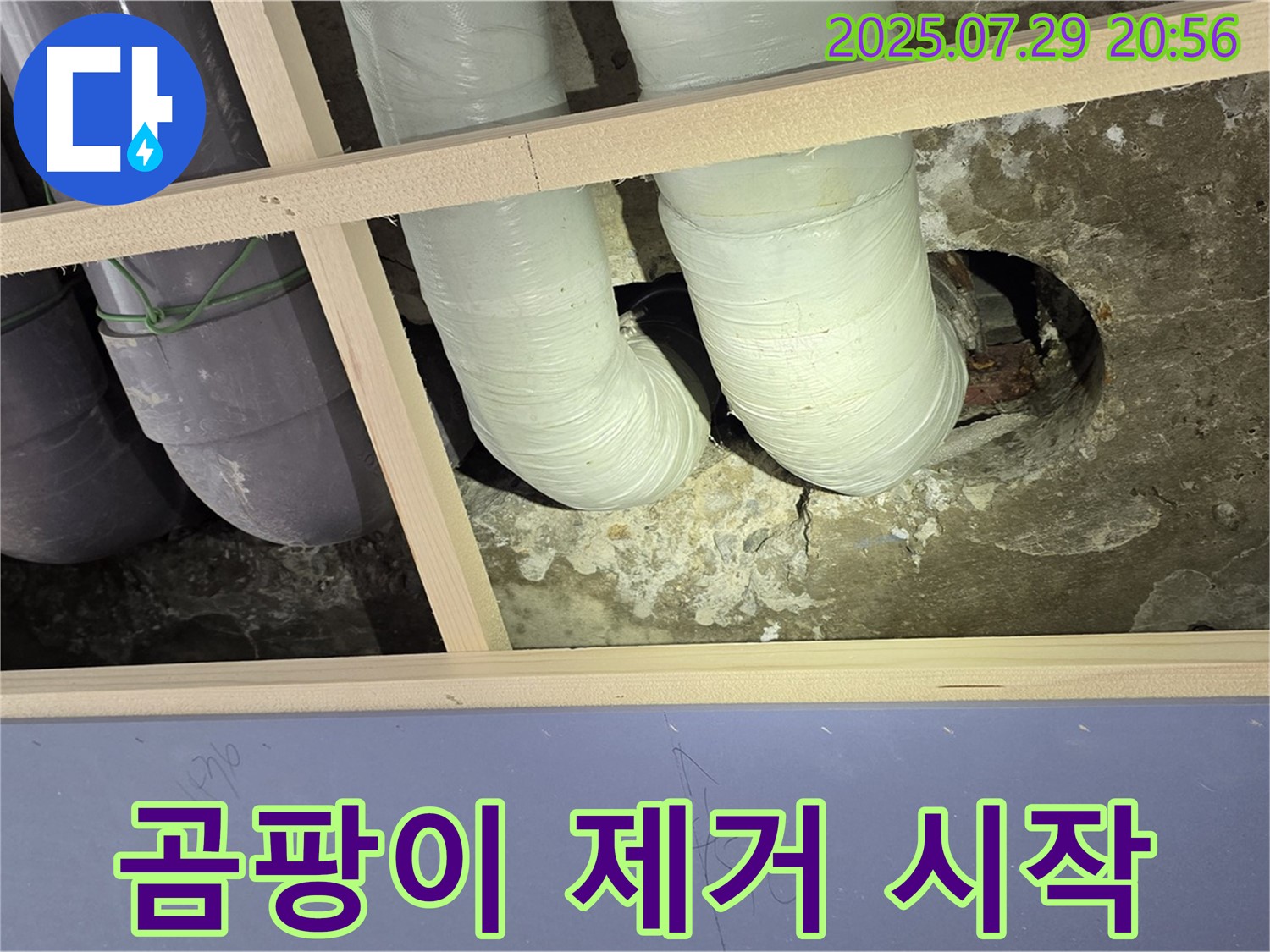 방배동 판테옹빌라 천장 누수 - 배관 주변 곰팡이 제거 작업 시작