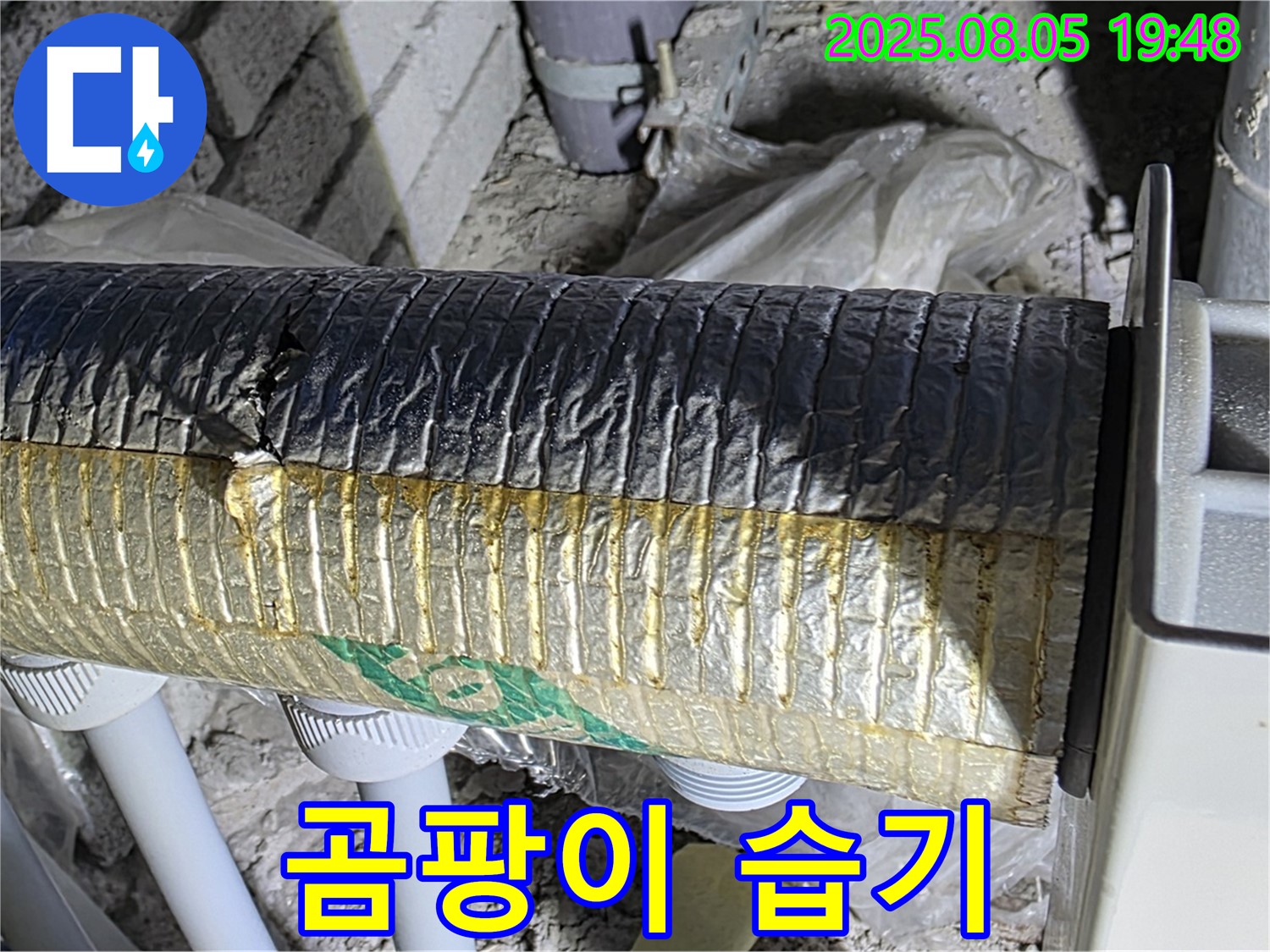 양주 자이아파트 누수 - 삼숭동 배관 보온재 겉면 곰팡이 및 습기 발생