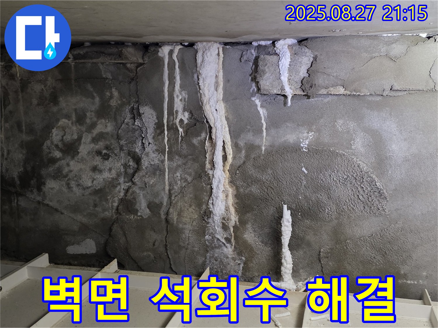 분당 운중동 산운마을 주차장 벽면 - 석회수 누수 긴급 상황에 신속하게 방문하여 완벽하게 해결하는 모습입니다.