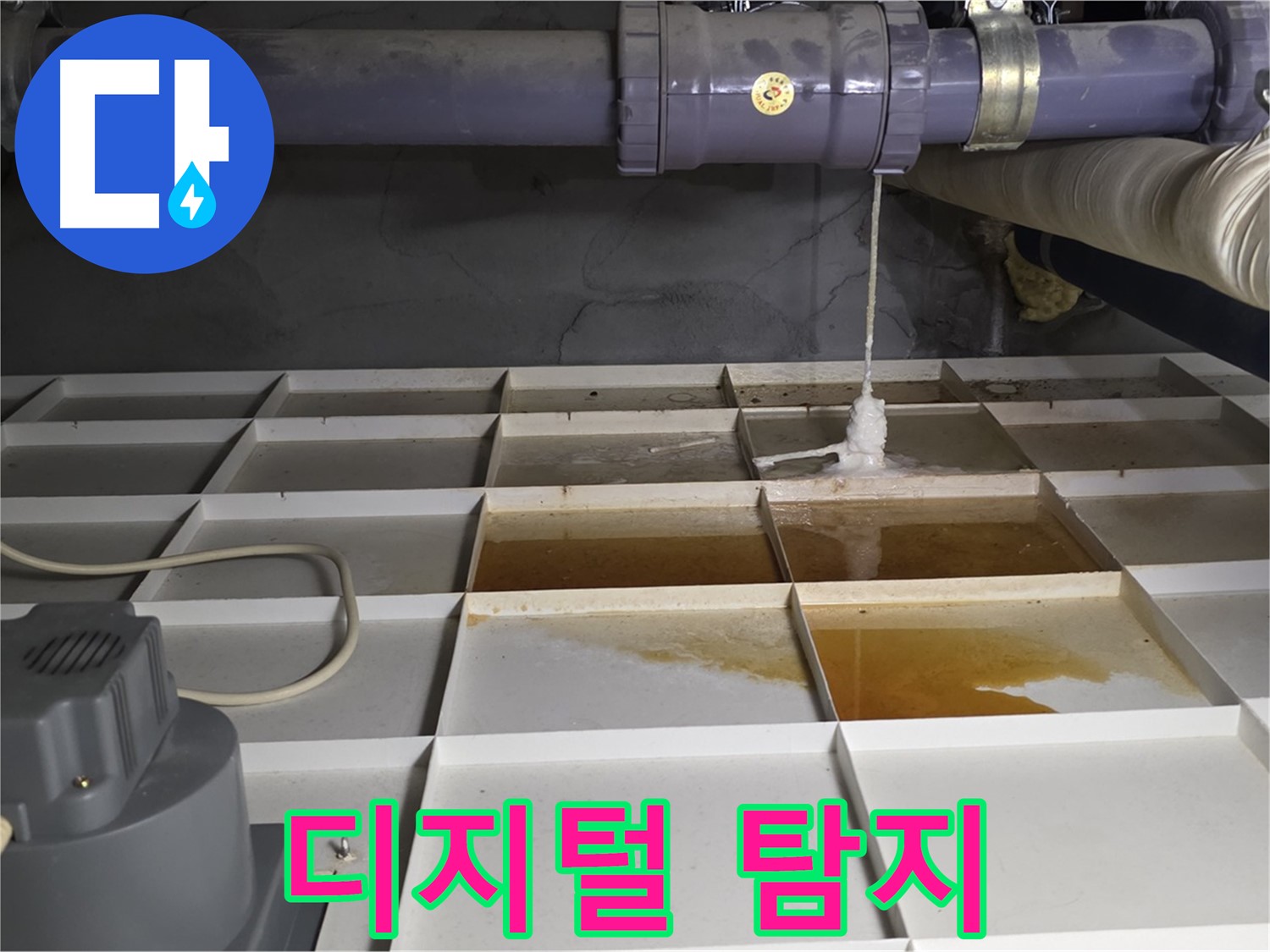 성남 분당 운중동 산운마을 6단지에서 누수 발생 지점 주변을 디지털 누수 탐지기로 탐지하는 모습 - 첨단 장비를 사용합니다.