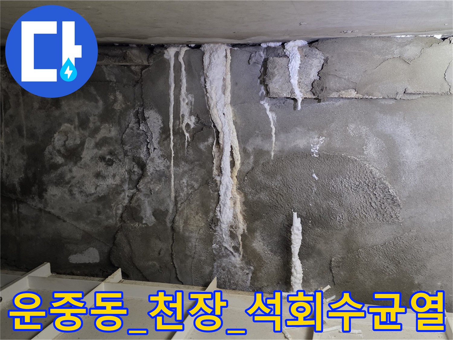 운중동 콘크리트 천장 - 석회수 누적과 균열 심각