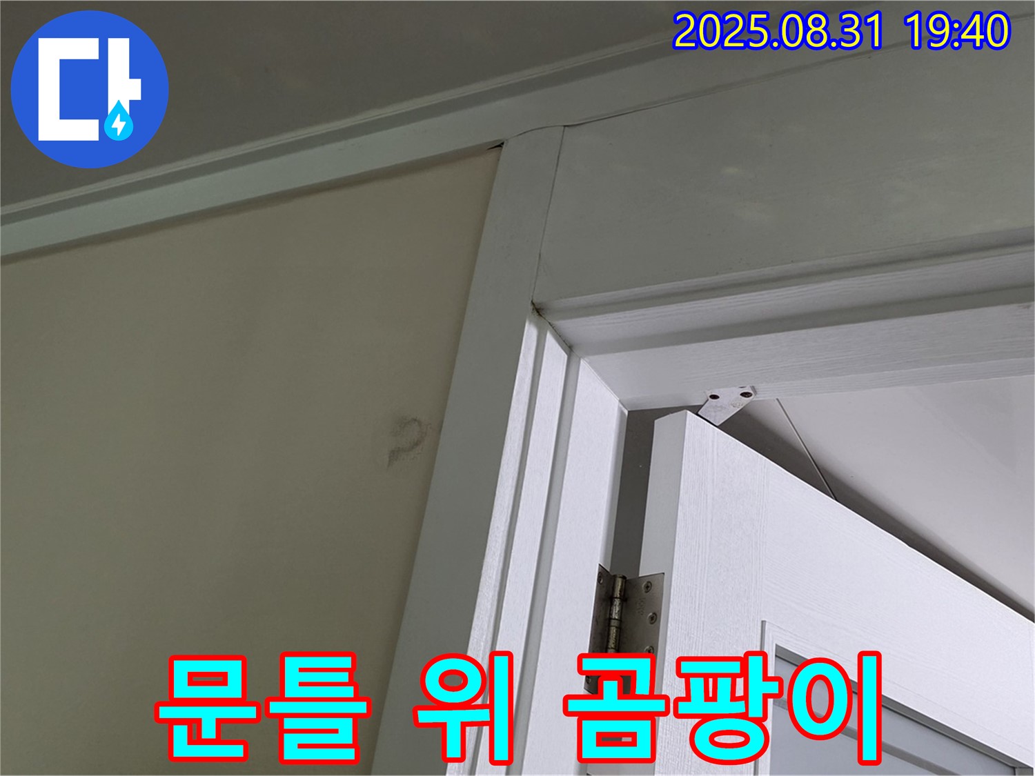 문틀 위 곰팡이 - 문틀 위 천장에 곰팡이가 심하게 피어 있습니다.