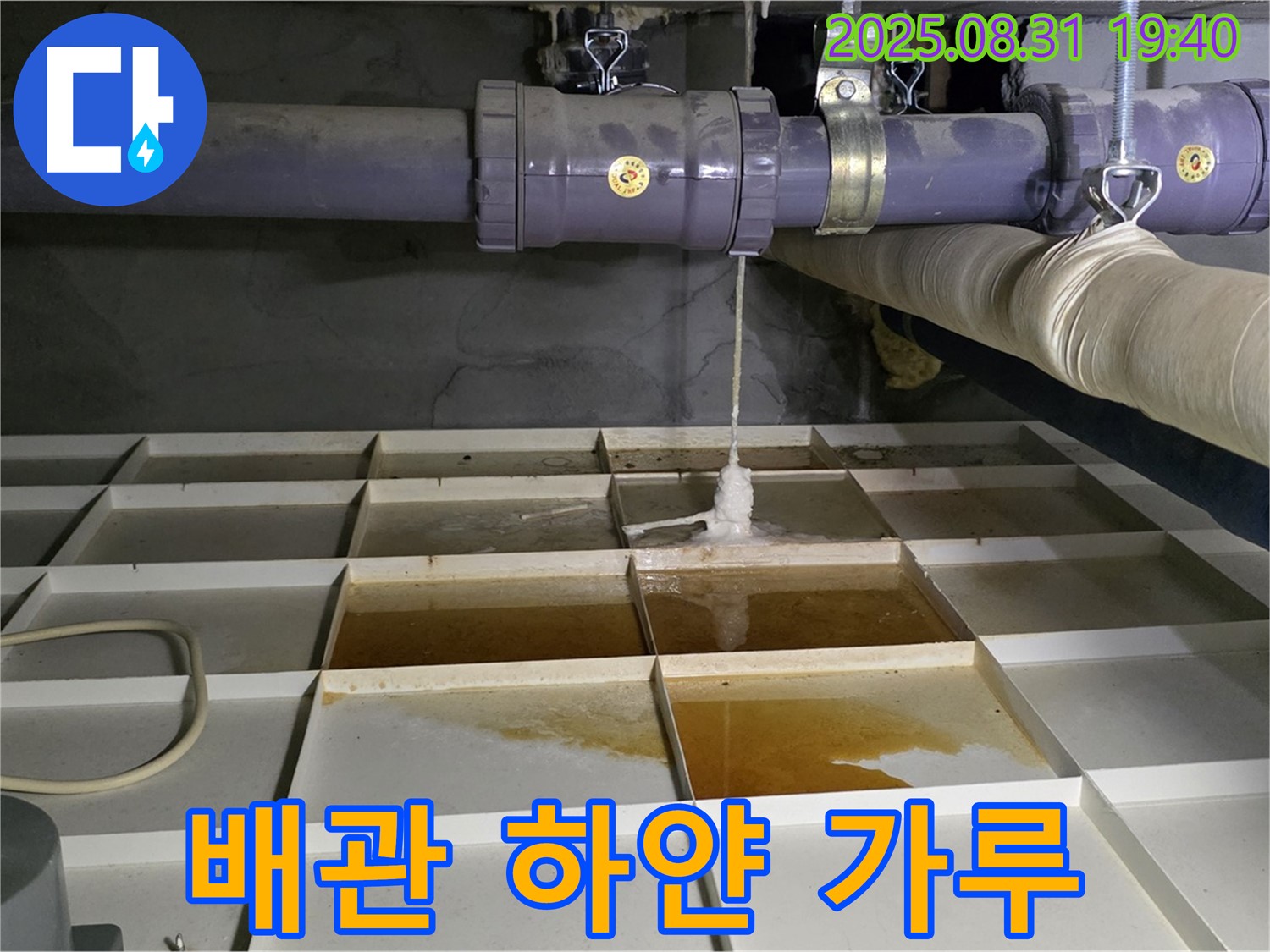 분당구 산운동 누수 - 물탱크 배관에 하얀 가루가 묻어 있어요 - 배관 부식 의심.