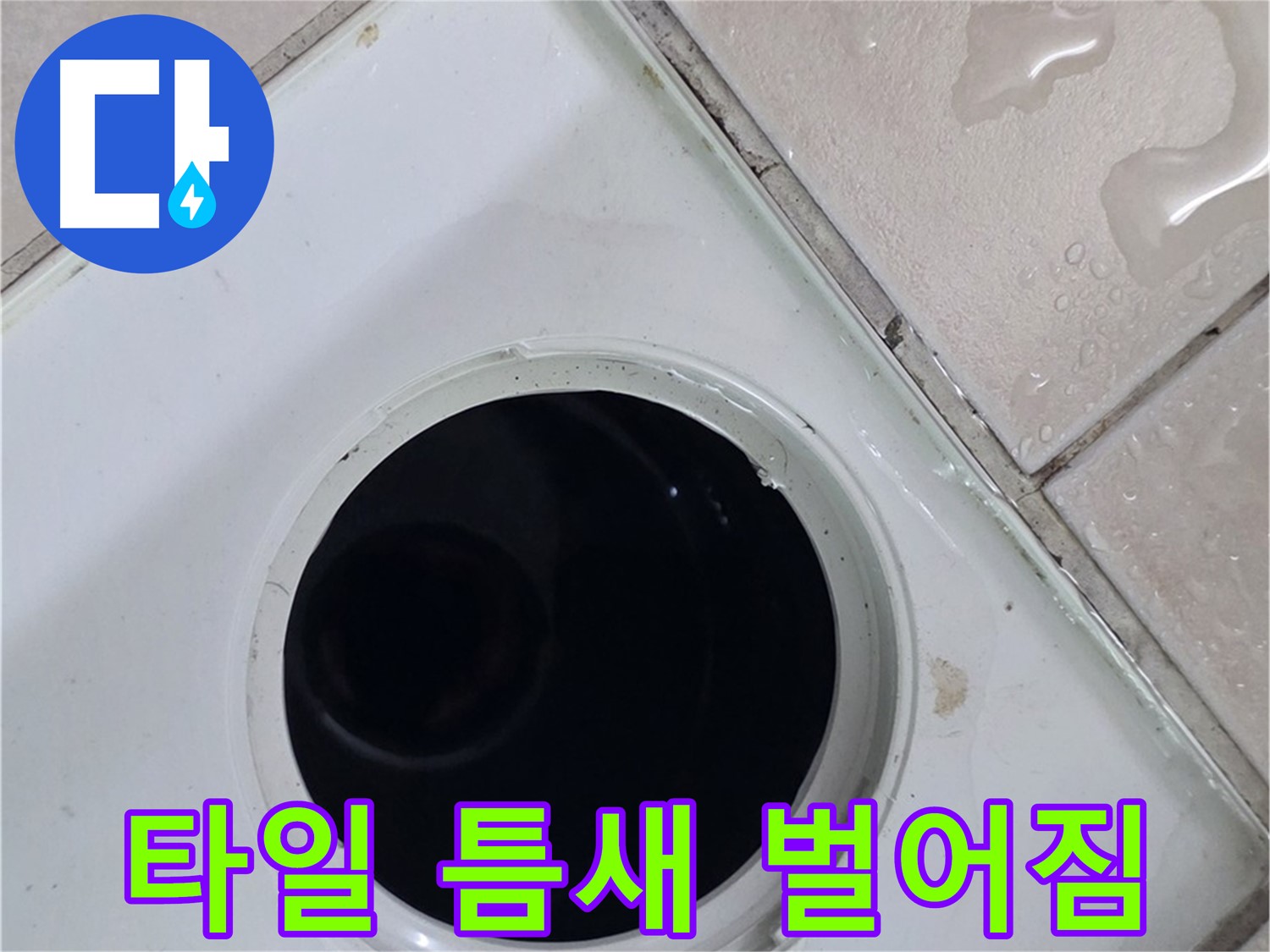 양주 서광아침의빛아파트 누수 - 배수구 주변 타일 틈새의 벌어짐 상태를 확인합니다.