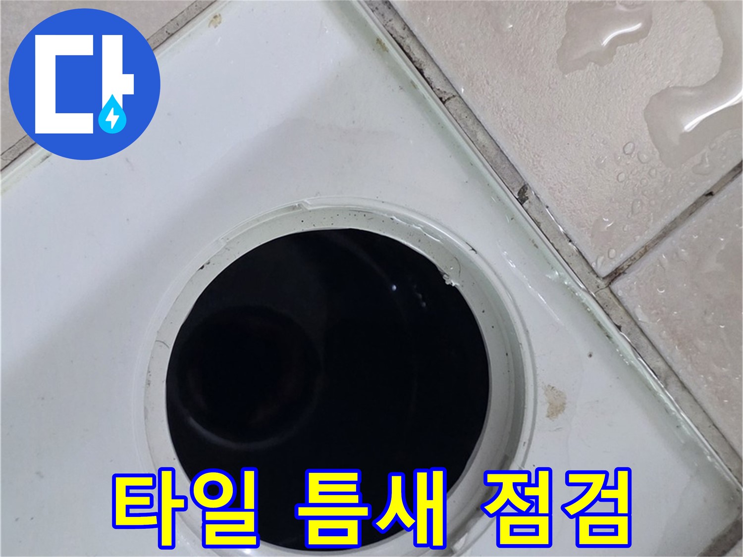 양주시 백석읍 서광아파트 욕실 누수 - 배수구 주변 타일 틈새를 꼼꼼히 점검하는 모습입니다.