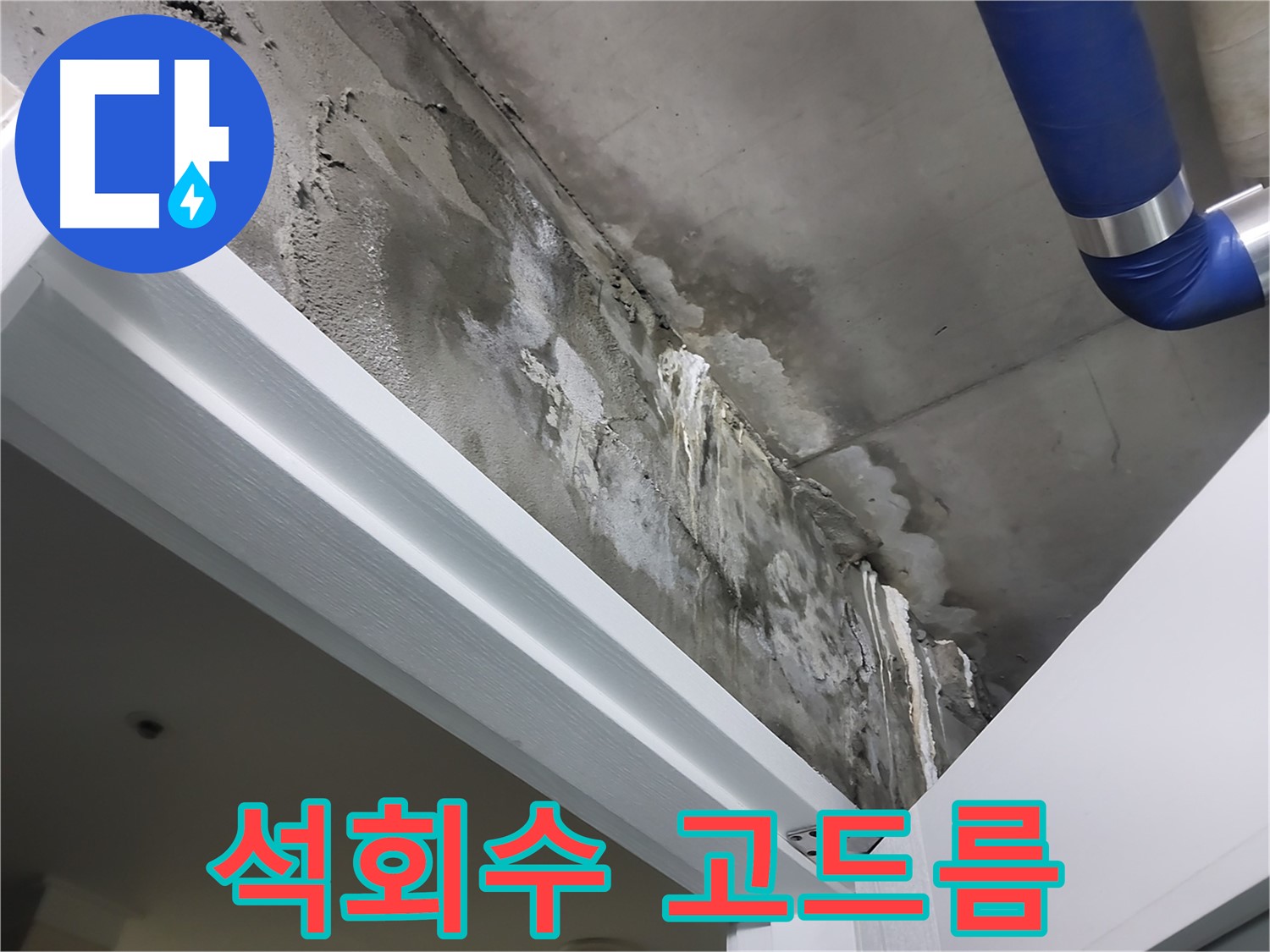 문 상단 천장 - 석회수 고드름 - 누수로 인해 석회 성분이 녹아내려 고드름처럼 굳어버린 모습입니다.