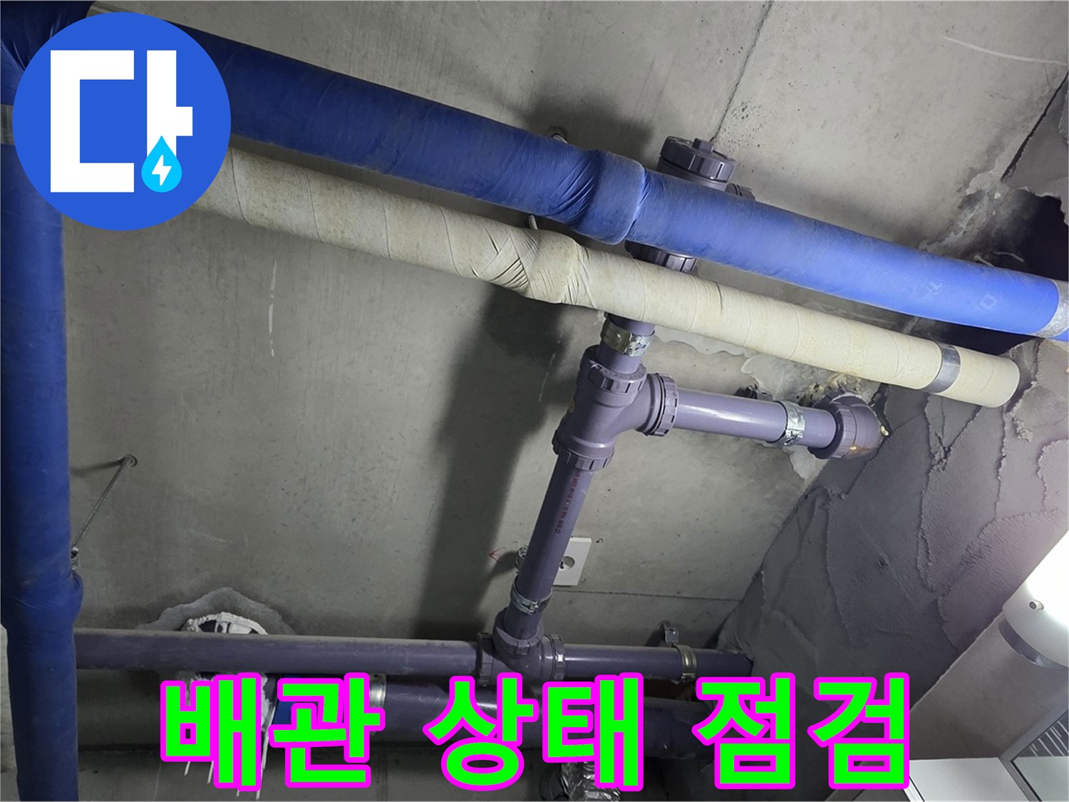 분당 운중동 산운마을 6단지 아파트 배관 상태 꼼꼼 점검 - 누수 원인을 찾기 위해 배관의 상태를 세밀하게 확인합니다.