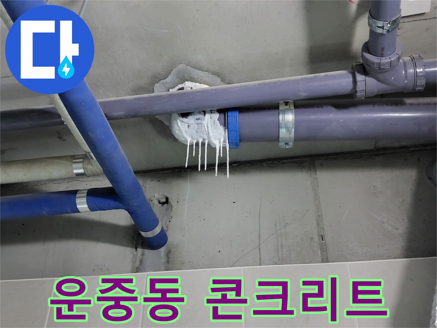 분당구 운중동 하수 누수 - 젖은 콘크리트 벽