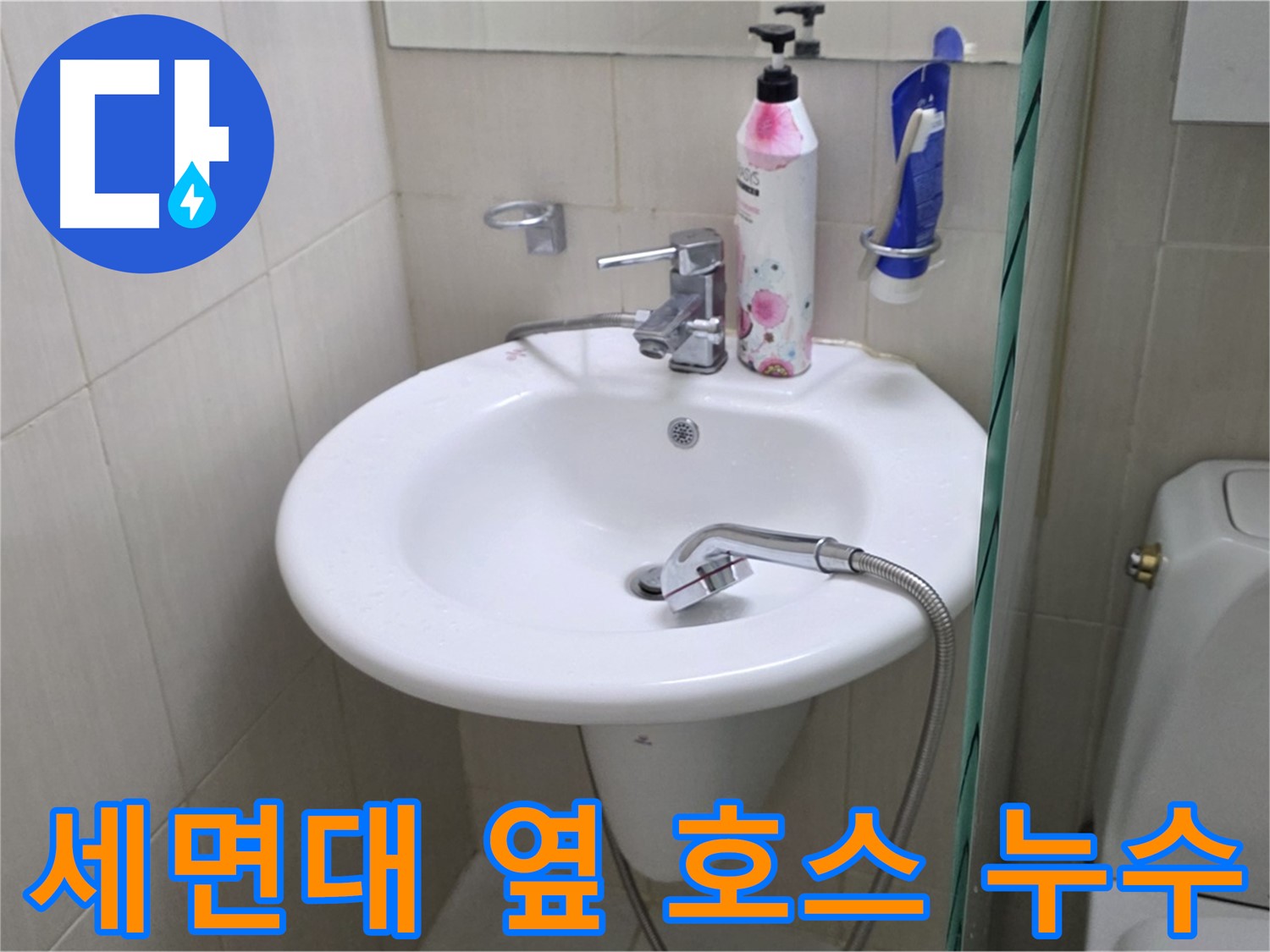 세면대 옆 샤워기 호스 누수 - 물이 뚝뚝 떨어지는 누수를 신속하게 해결했습니다.