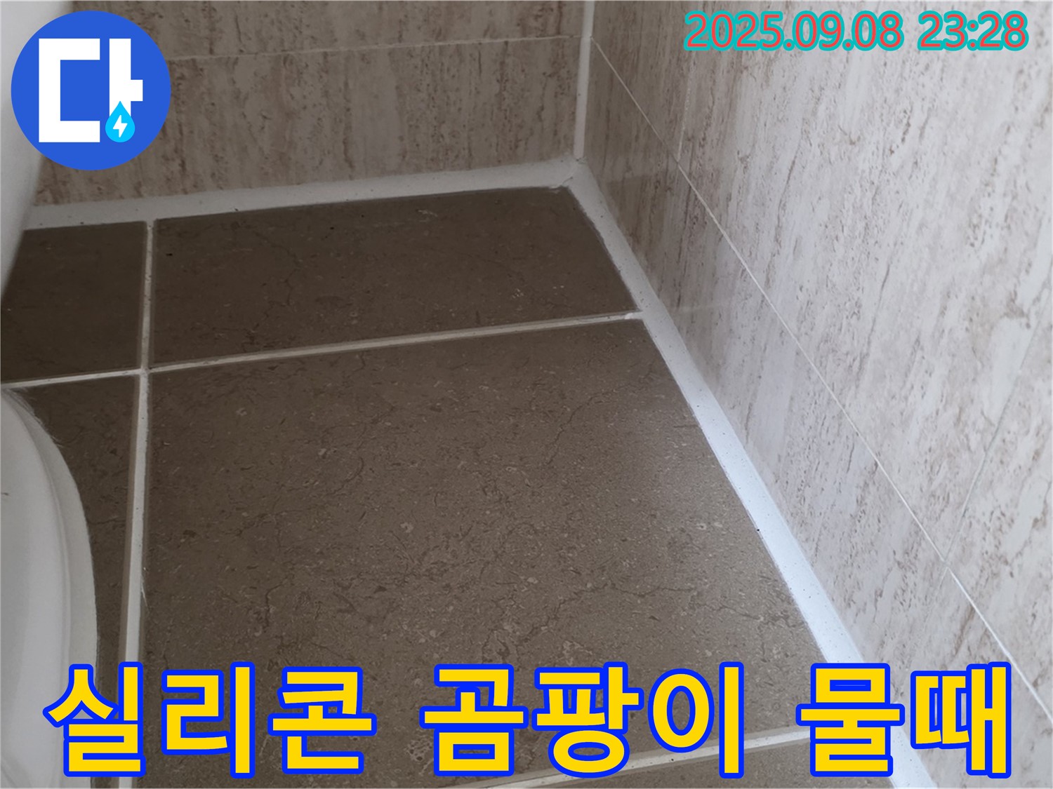 변기 옆 타일 틈새 실리콘 곰팡이 및 물때로 인한 누수 - 일동면 운악청계로