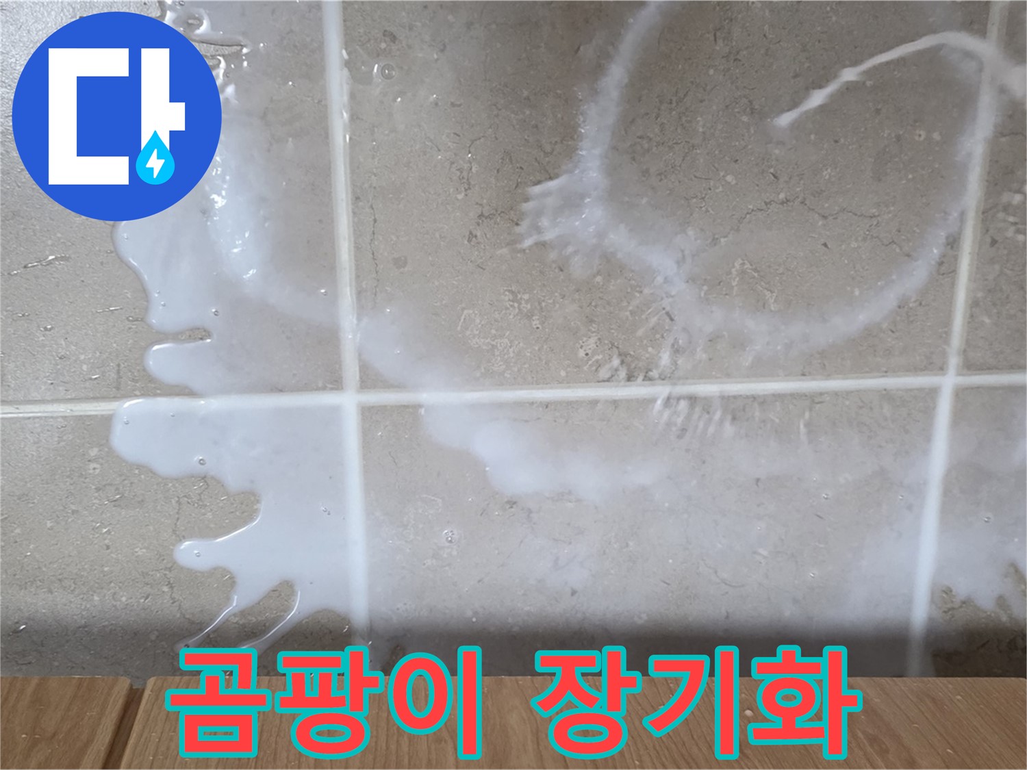 싱크대 액체통 주변 - 곰팡이 발생 - 누수 장기화 의심