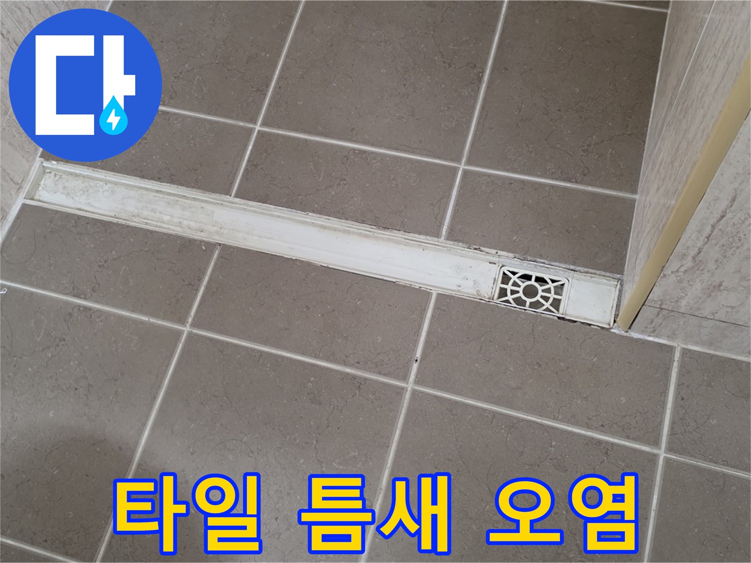 포천 일동 기산리 욕실 - 트렌치 배수구 주변 타일 틈새 오염 심각