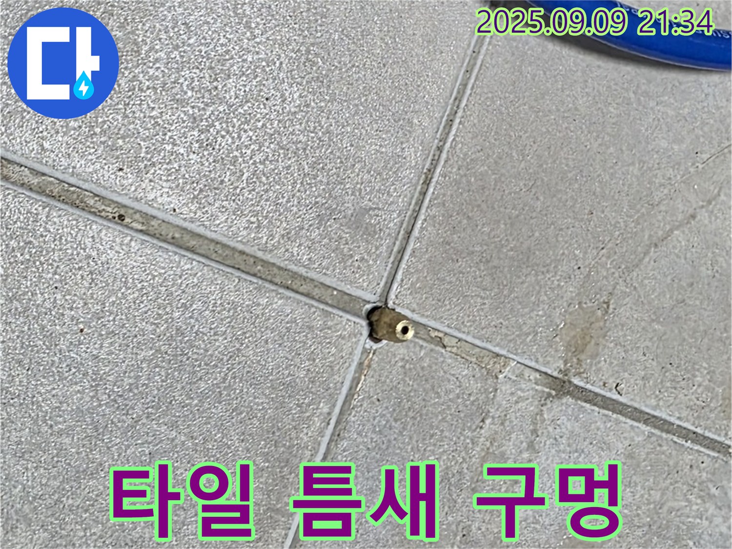 양주 옥정 율정마을 13단지 아파트 누수 - 타일 틈새의 작은 구멍을 통해 누수가 발생할 수 있습니다.