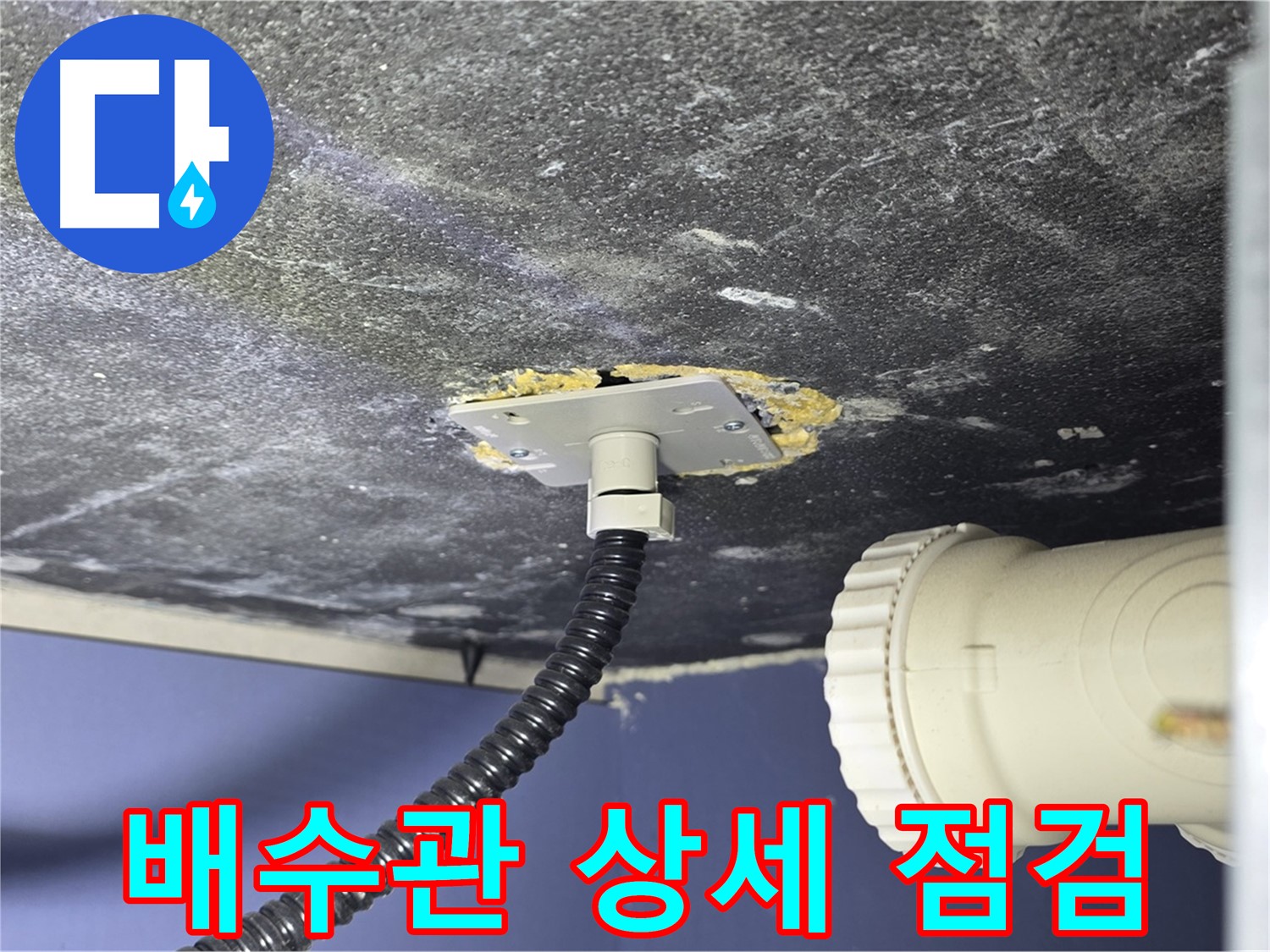 운정어반프라임 배수관 누수 - 배수관 연결부 상태를 상세하게 점검하는 모습