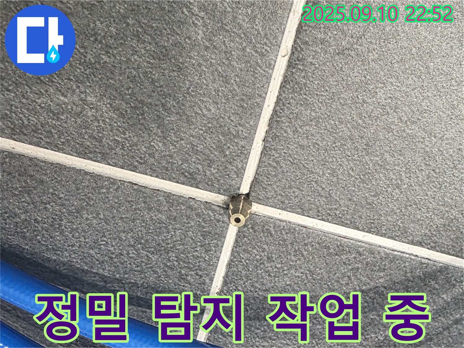 파주 동패동 아파트에서 타일 틈새 누수를 정밀하게 탐지하는 모습입니다.
