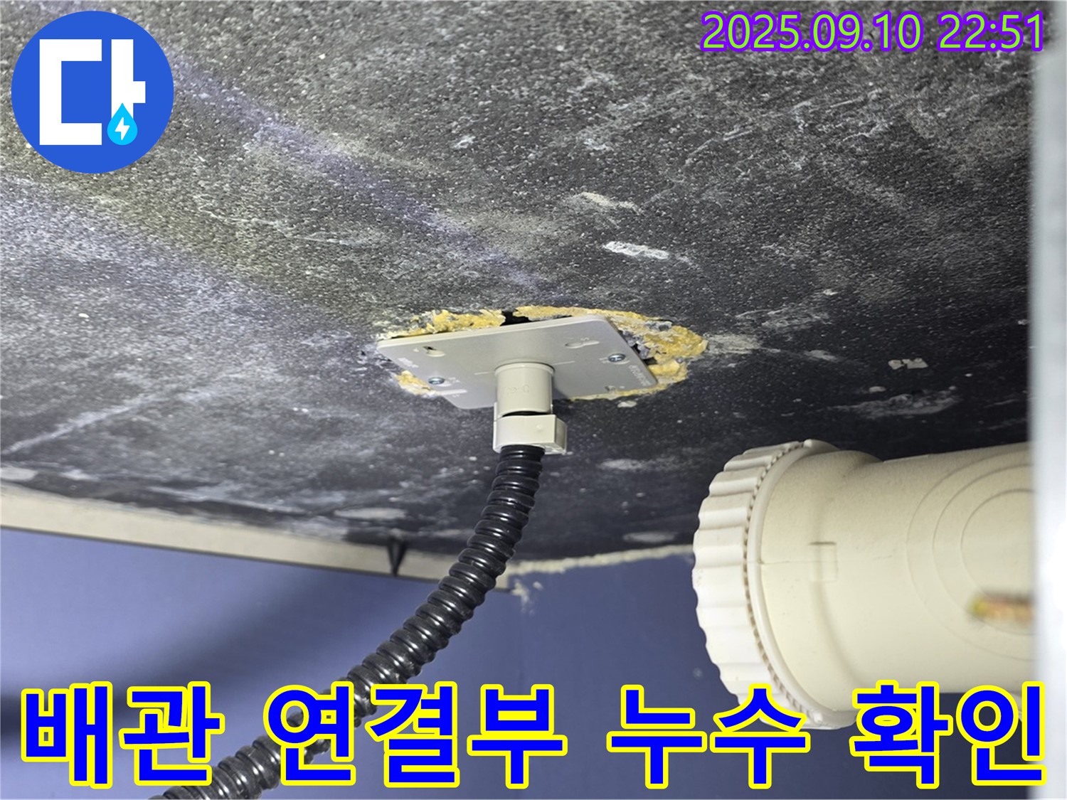 파주시 동패동 아파트 누수 현장 - 배관 연결 부위에서 누수 흔적 발견 - 정확한 진단을 위해 꼼꼼히 확인