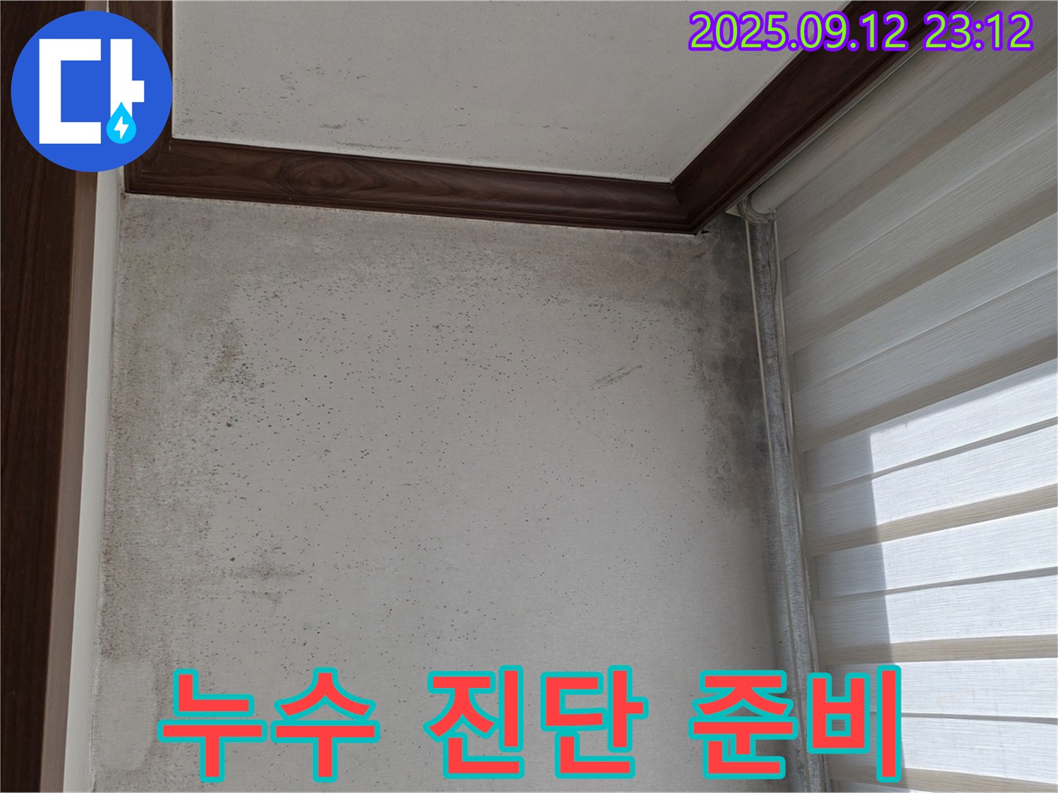 중계동 현대5차 211동 아파트 누수 현장 - 곰팡이와 함께 누수 초기 징후 진단을 위한 준비를 완료했습니다.