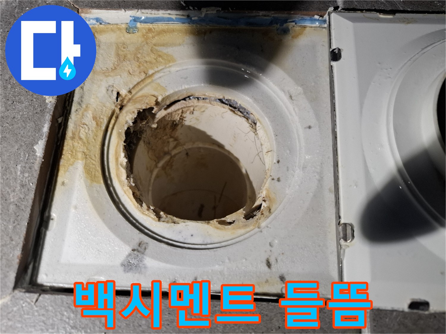 욕실 배수구 주변 백시멘트 들뜸 현상 - 누수 의심