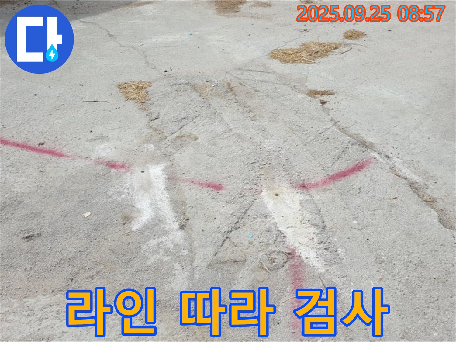 양주시 백석읍 복지리 누수 탐지 - 붉은 라인 따라 누수 지점 정밀 검사 및 분석
