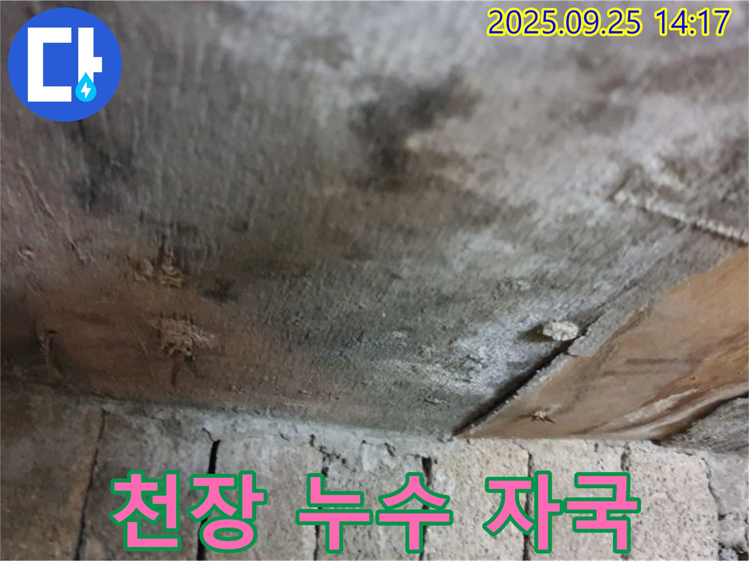 의정부 호원동 누수 현장 - 천장에 생긴 누수 자국을 촬영한 이미지입니다.