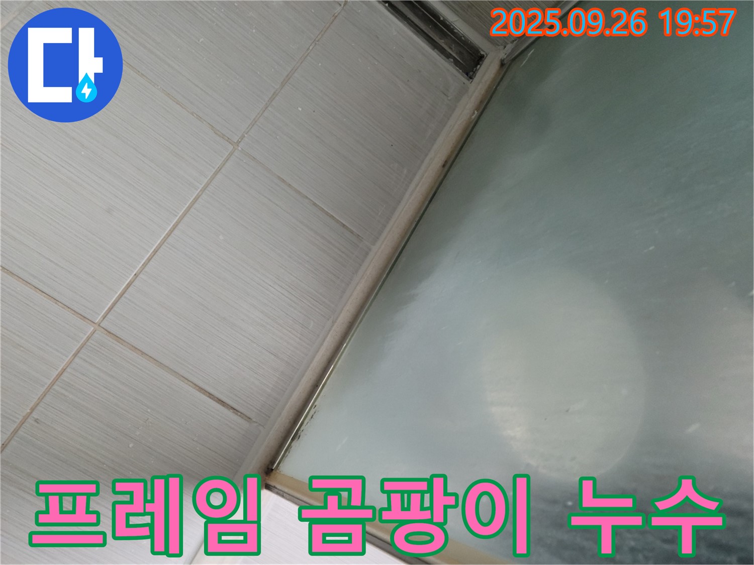 동두천시 강변로 664-46 - 샤워부스 유리 프레임 틈새 곰팡이 발생 및 누수 진행