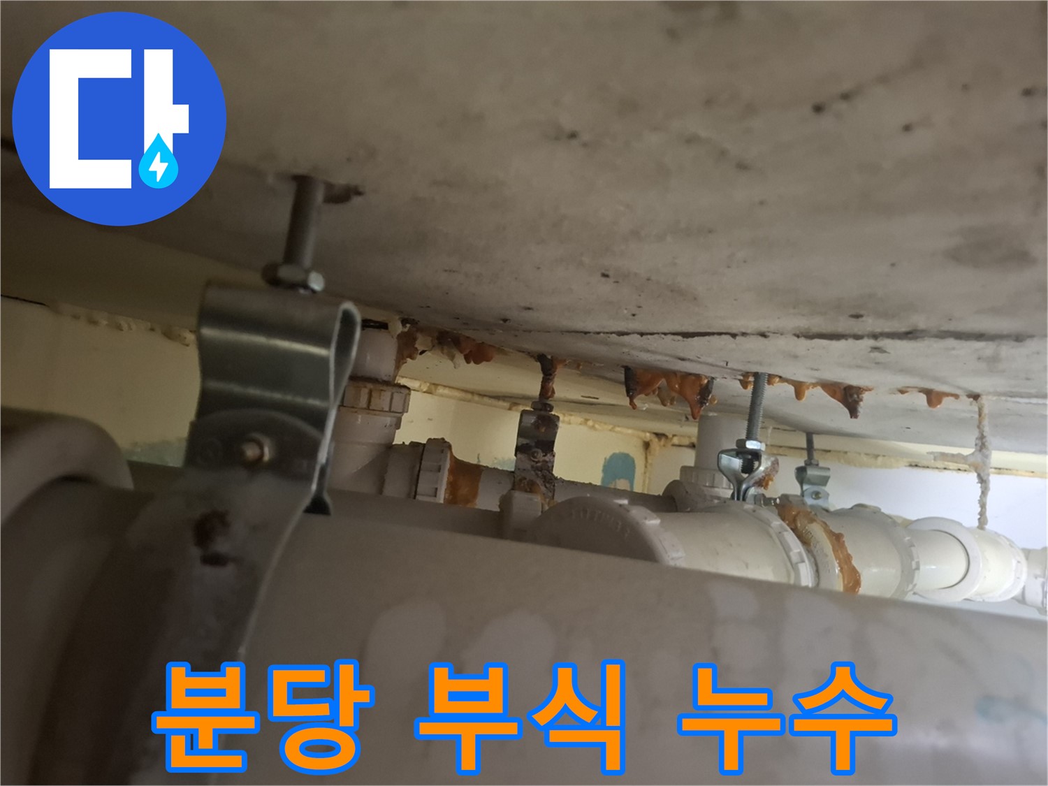 분당 봇들마을 아파트 - 배관 연결 부위 부식 및 누수 진행 확인
