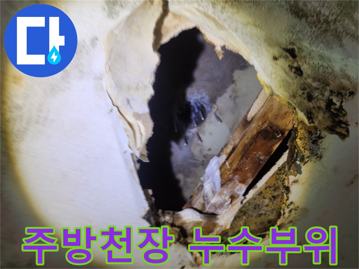 양주 남면 현장의-훼손된 천장 내부 배관 상태