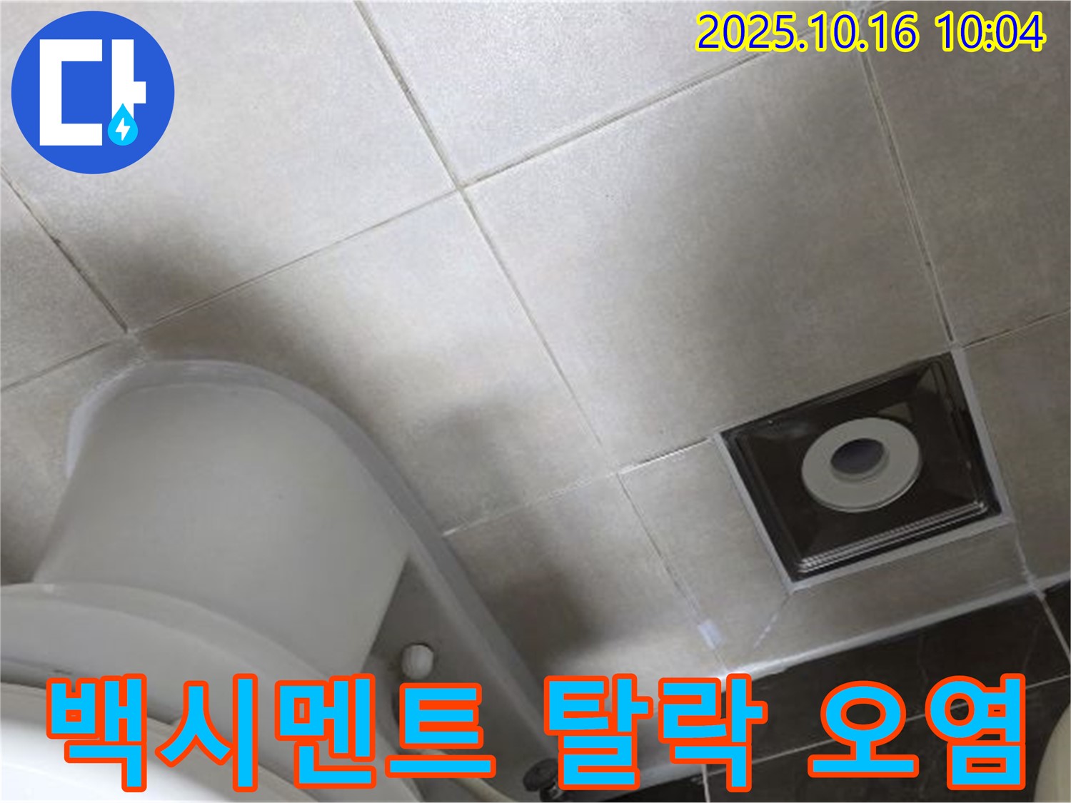 양주 율정마을 화장실 누수 - 변기 주변 타일 틈새 백시멘트 탈락 및 오염 심각으로 인한 누수