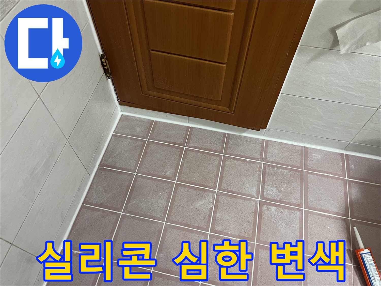 금천구 독산동 형제맨션빌 욕실 - 문턱 주변 타일과 벽면 사이 실리콘의 심한 변색과 곰팡이 확인