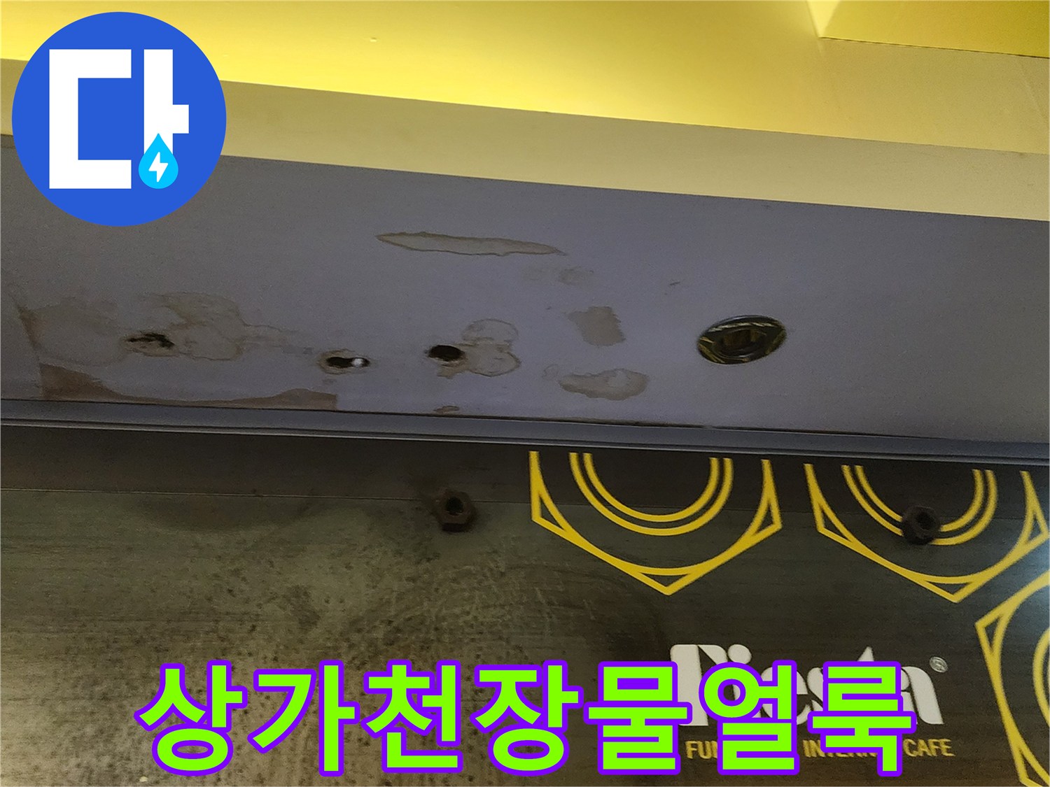 양주 도하리 상가 내부 천장 마감재에 발생한 물자국과 습기 흔적