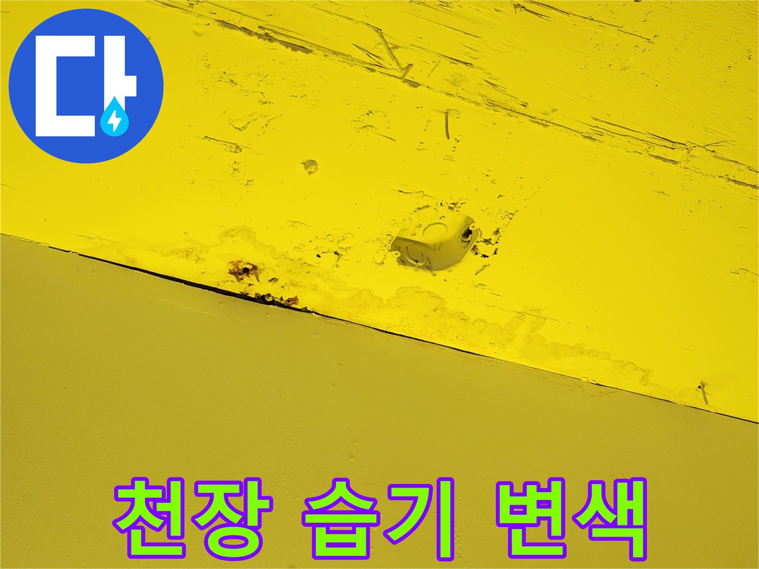 양주 은현면 상가-습기로 인해 어둡게 변한 노란색 천장 부위