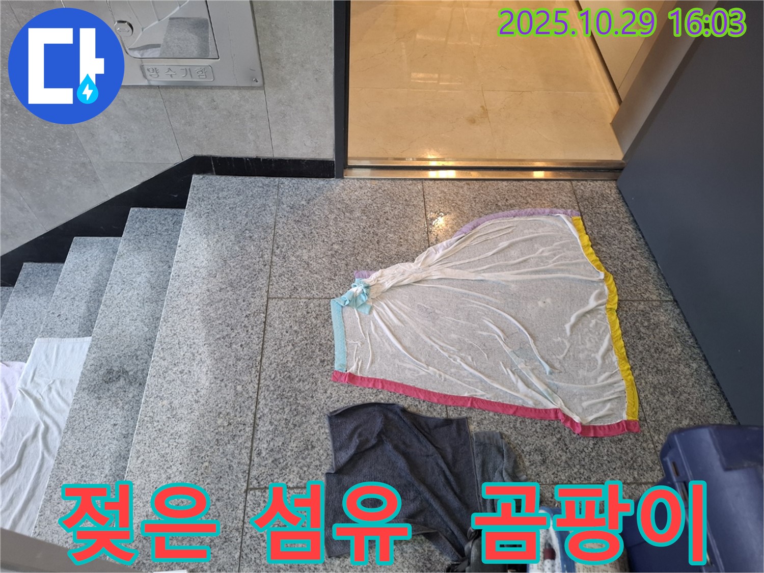 고양시 지축동 아파트 누수 현장 - 젖은 섬유, 곰팡이 냄새 주의