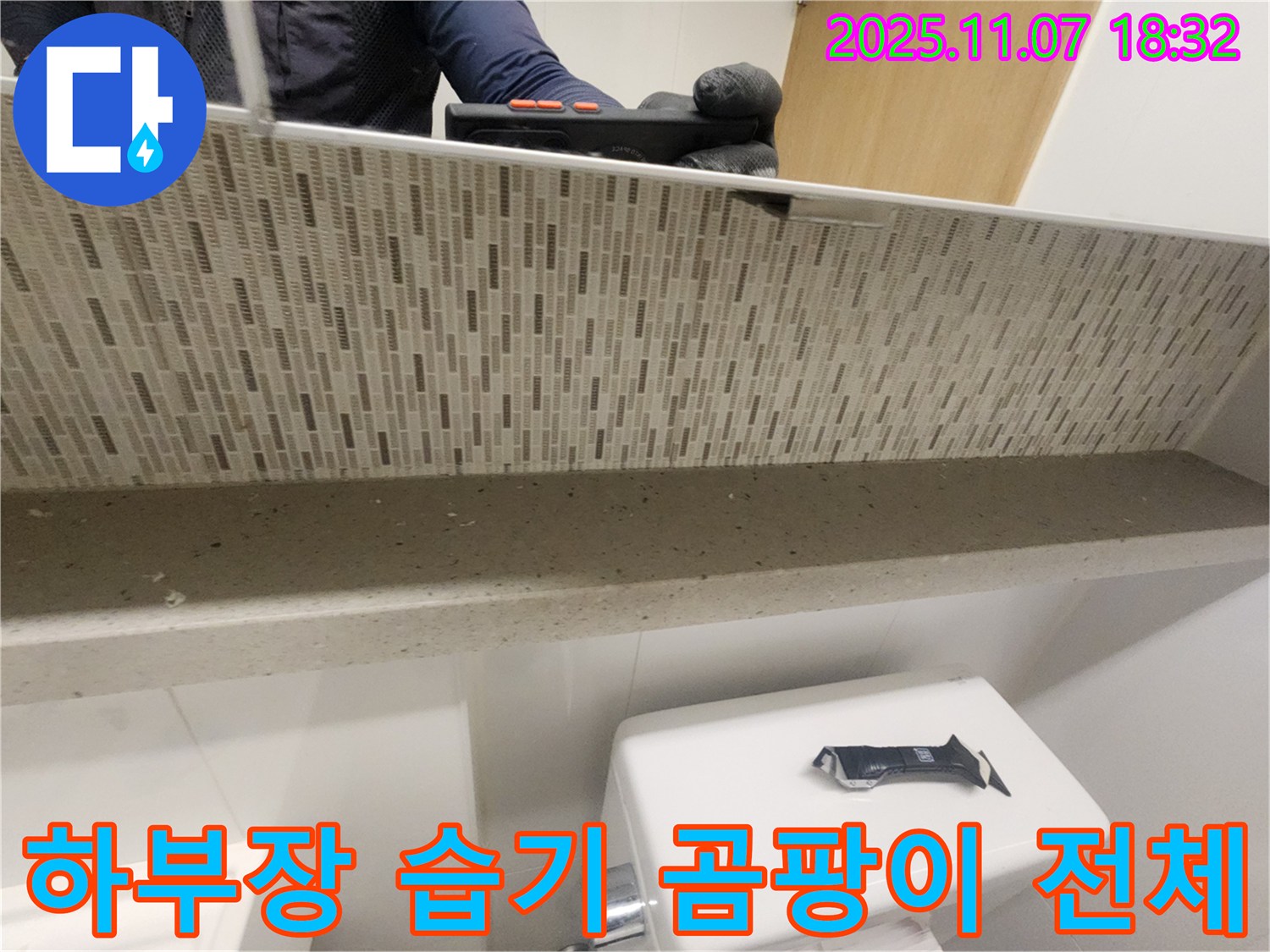 김포 사우동 김포사우아이파크 젠다이 하부장 내부 습기 극심 및 곰팡이 전체 번식 - 전체 곰팡이 번식은 심각한 누수의 신호입니다.