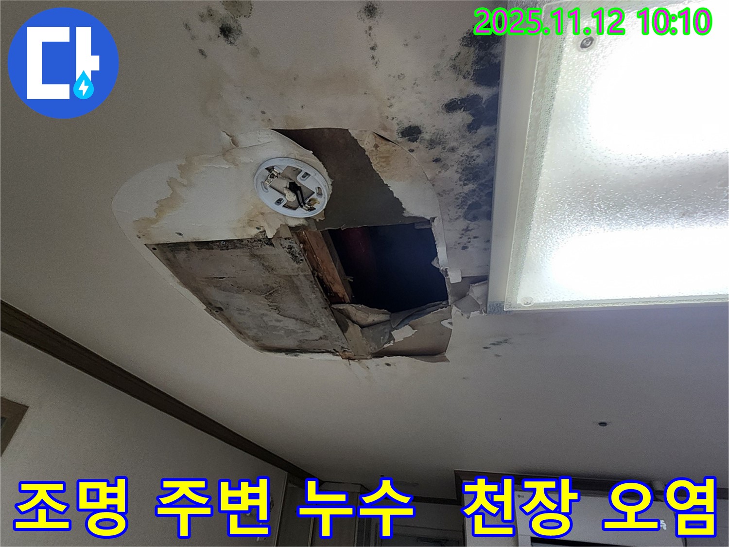 포천 소흘읍 누수 현장 - 천장 조명 주변 누수 및 천장 오염