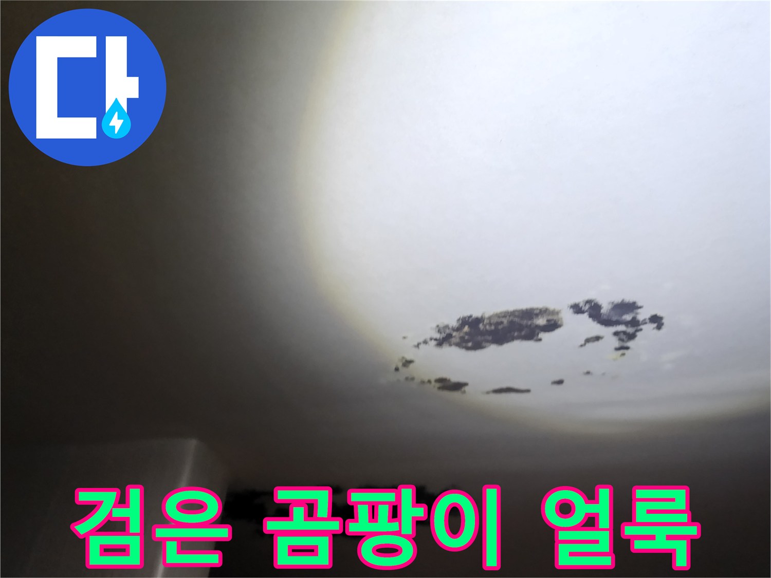 천장에 발생한 검은색 곰팡이와 습기 흔적 사진