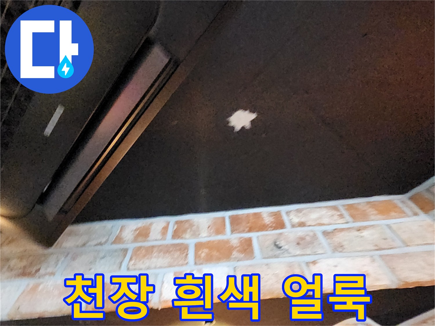 어두운 천장에 발생한 하얀색 습기 얼룩 사진