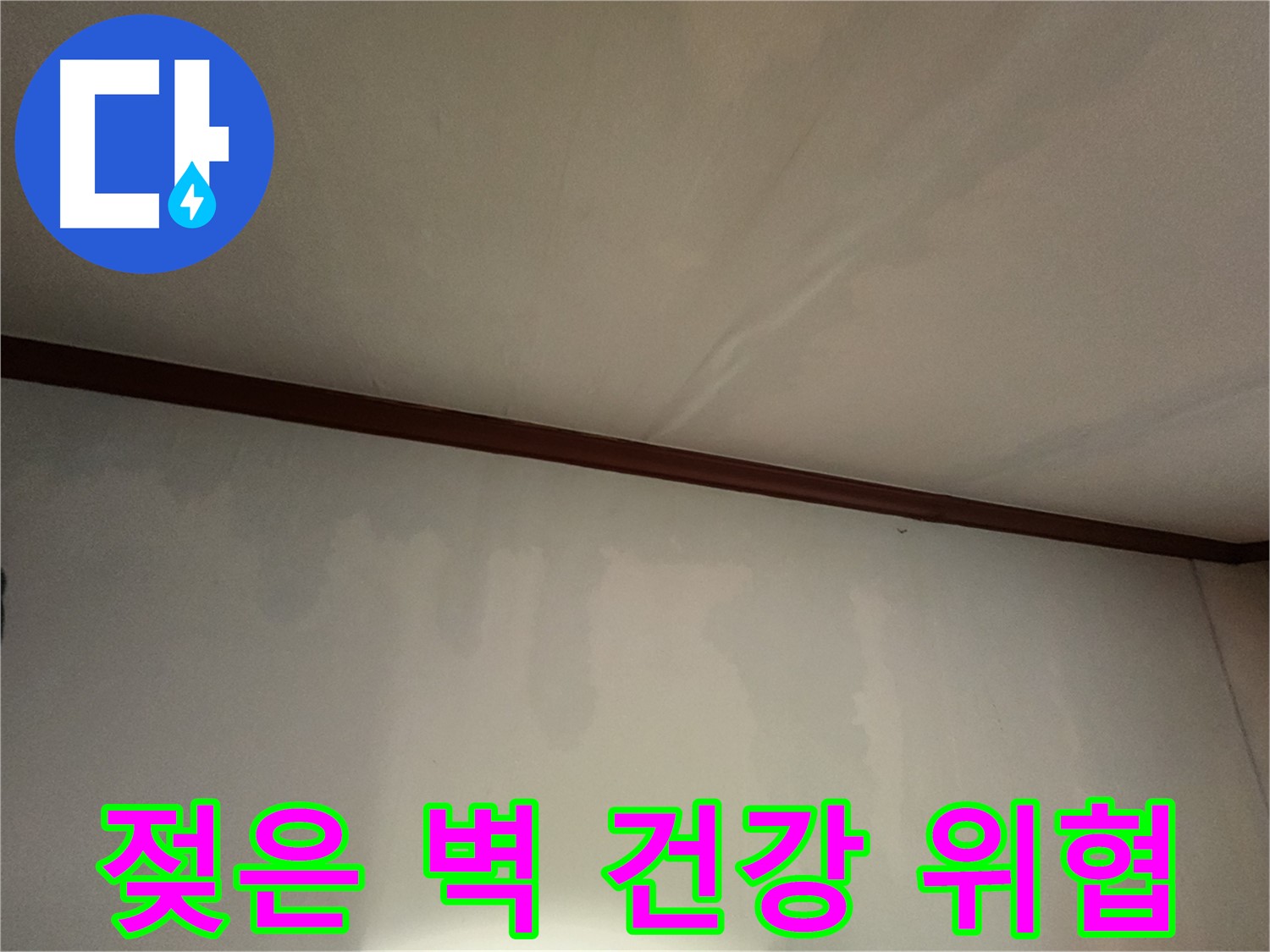 젖은 벽 - 누수를 방치하면 곰팡이 발생, 호흡기 질환 등 건강에 악영향을 미칠 수 있습니다.