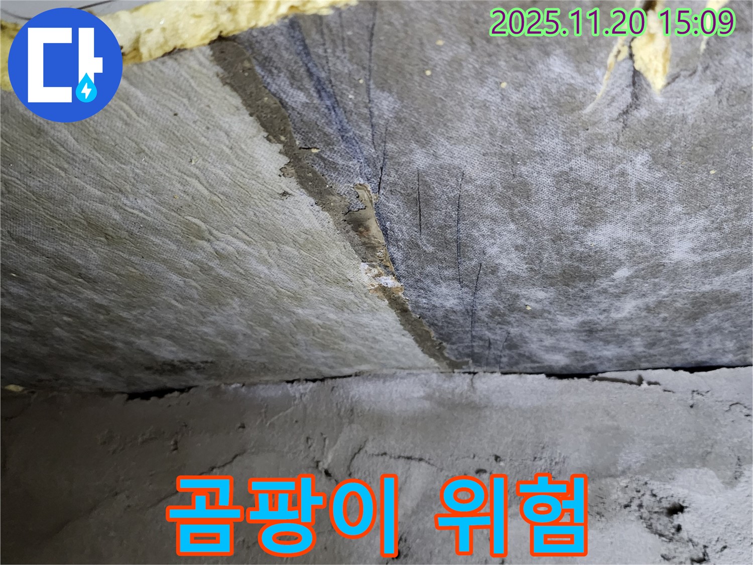 곰팡이 발생 위험 - 천장 갈라짐 - 서둘러 점검받으세요!