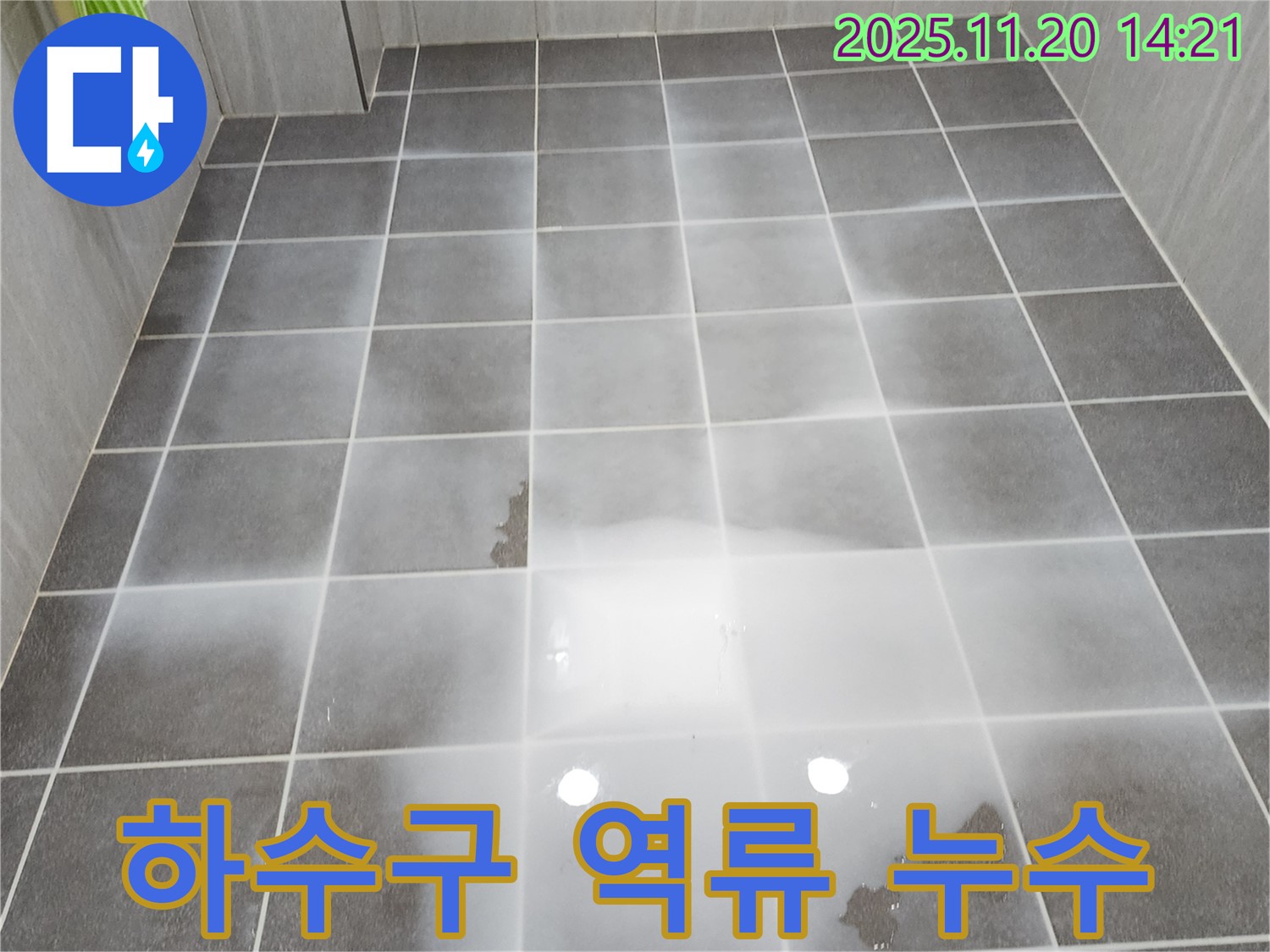 욕실 하수구 역류로 인한 누수 - 하수구 막힘 해결과 방수 시공으로 완벽하게 해결했습니다.