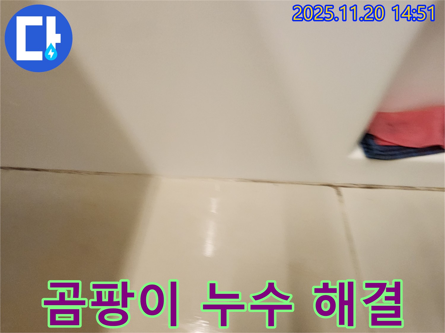 포천 가산면 마산리 - 곰팡이 핀 타일 틈새 누수 - 곰팡이 제거 후 완벽한 방수 시공으로 곰팡이와 누수 걱정 없이!