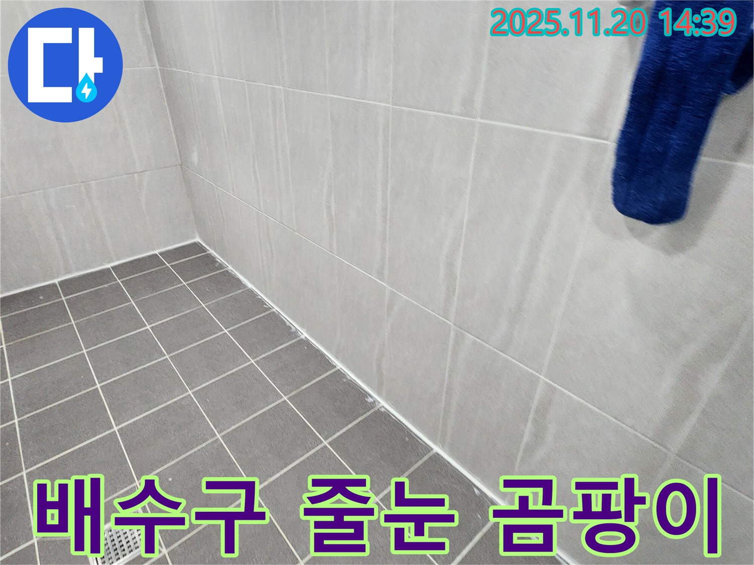 포천 가산면 마산리 - 욕실 바닥 배수구 주변 타일 줄눈 손상 및 곰팡이, 누수 가능성 점검