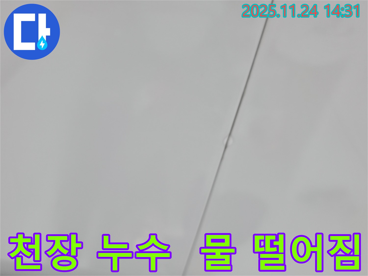 묵동 아파트 욕실 천장 누수 - 천장에서 물이 떨어지는 모습