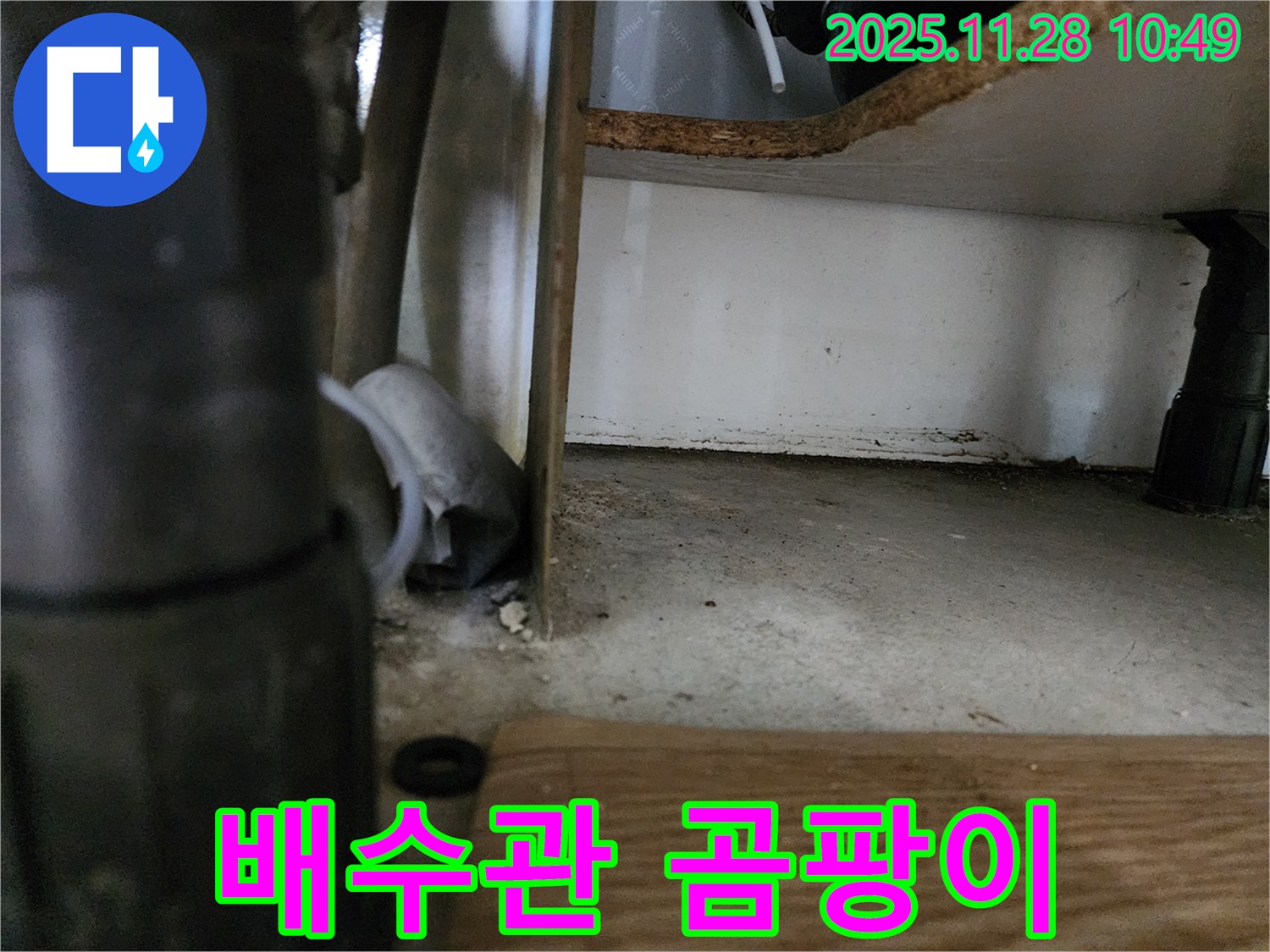 싱크대 하부 - 배수관 곰팡이, 습기 - 누수 의심