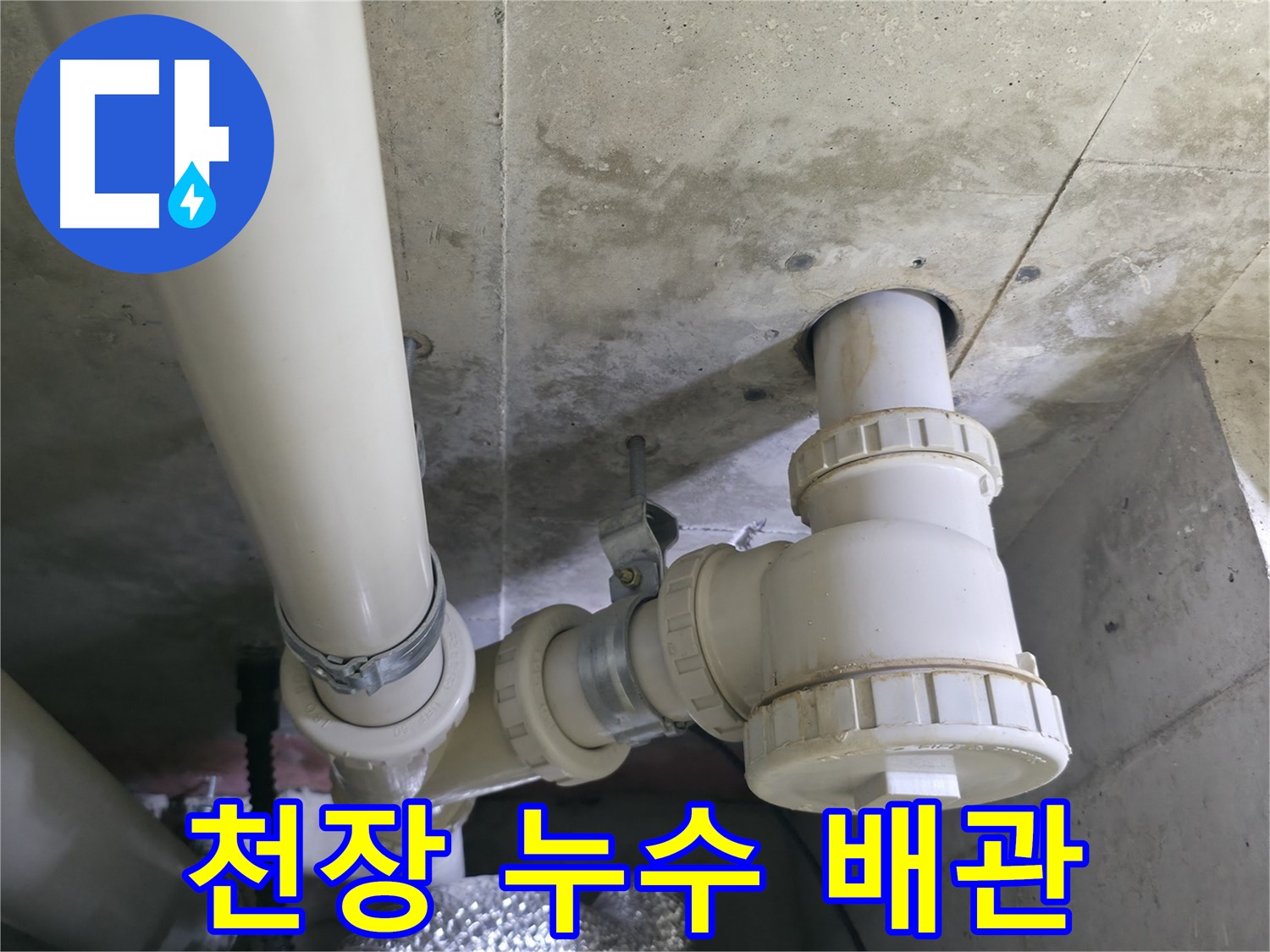 화장실 천장 누수 발생 지점 - 배관 연결 부위의 문제 확인