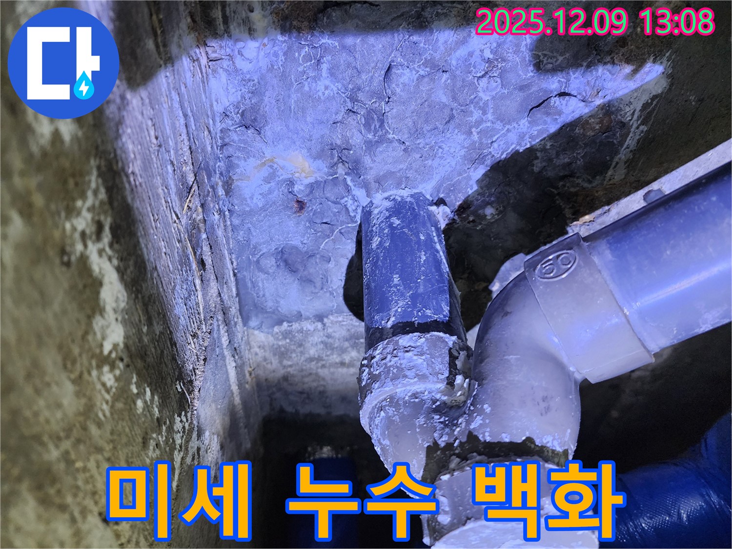 포천시 영중면 성동리 누수 - 백화 현상은 지속적인 미세 누수가 진행 중임을 나타내는 확실한 증거입니다.
