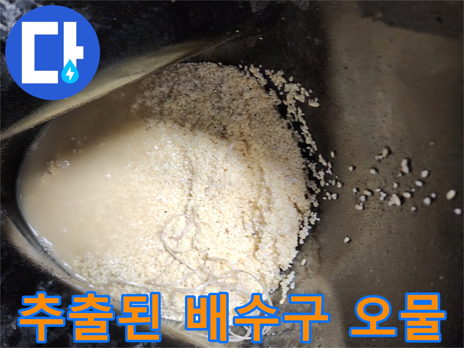 배수관-내부에서-나온-탁한-오수와-이물질-퇴적물